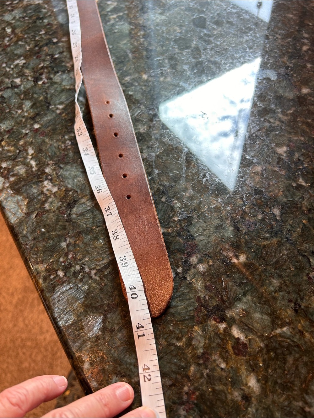 Brown leather belt w large copper colored medallion jeweled buckle. Western. - Picture 5 of 5